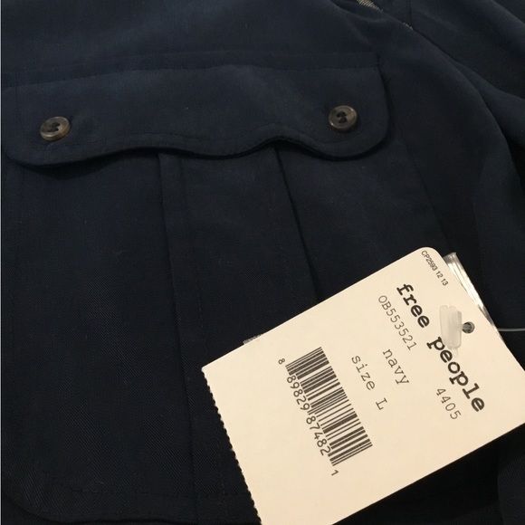 NWT Free People Off Campus Navy Blue Gold Metallic Oversized Button Front Top - Picture 13 of 16